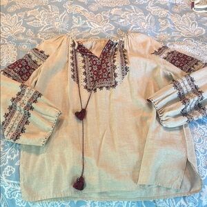 Embroidered Beige and Red Women's Top